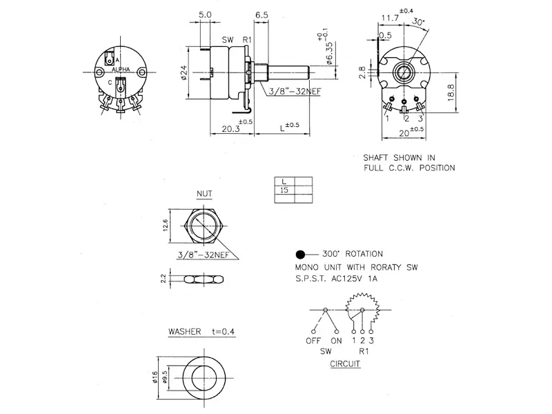 Alpha 250k Log mit Schalter SPST