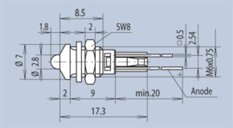 LED Ø3 mm Metallfassung Aussenreflektor, silber