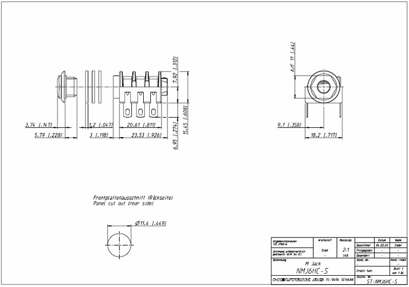 Neutrik NMJ6HC-S - 6,3 mm Stereo switched