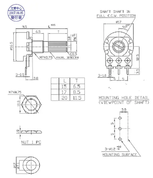 Potentiometer Alpha 16 PCB 5k lin