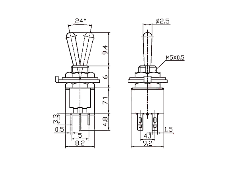 Sub-Miniatur Toggle Switch DPDT - 2 postion ON-ON