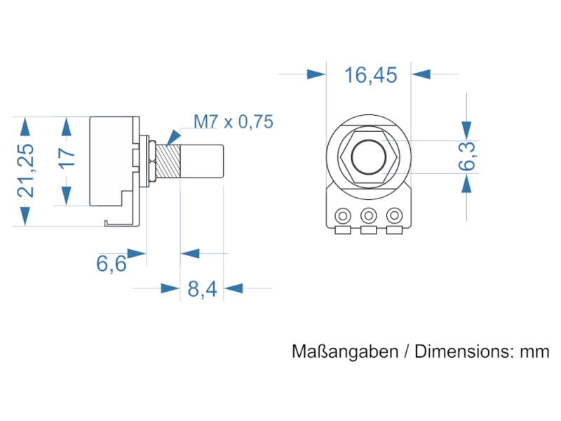 Alpha Potentiometer 100 kOhm log / 16 mm