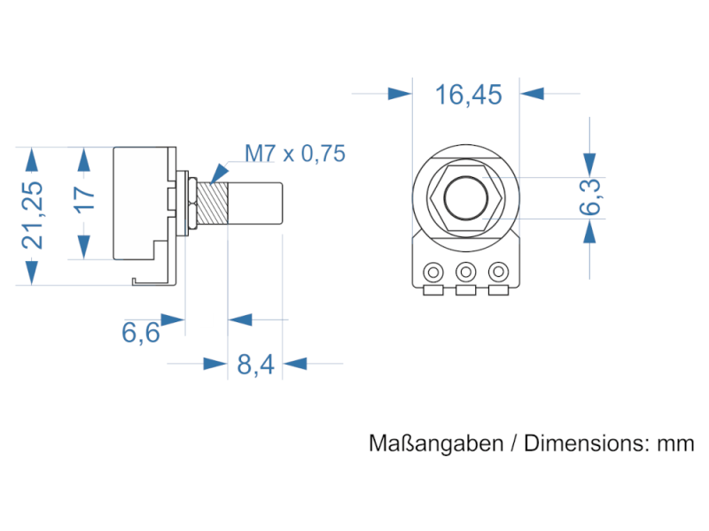 Alpha Potentiometer 500 kOhm log / 16 mm