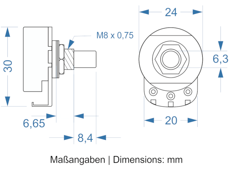 Alpha 250k Ohm log / Audio - 5 Stück
