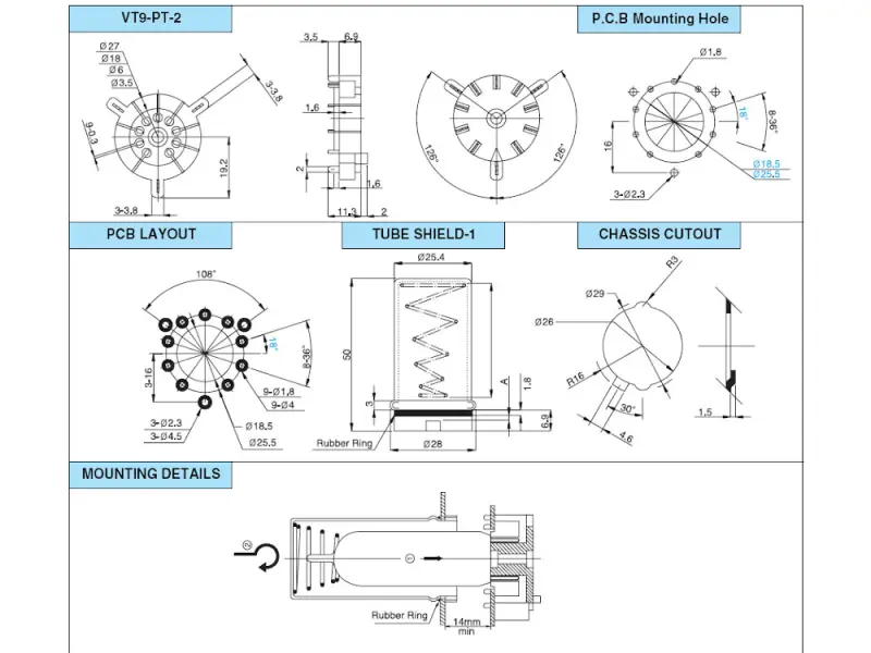 Sockel Noval Belton, PCB VT9-PT