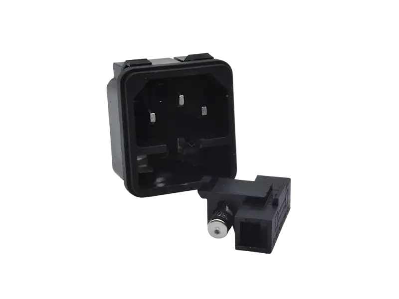 Kaltgeräteeinbaubuchse IEC320 / C14 m. Sicherungshalter, Snap-In