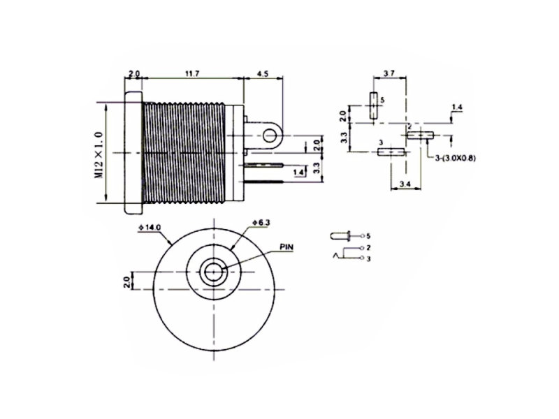 DC Power Jack, Frontpanel mount, 5,5 x 2,1 mm