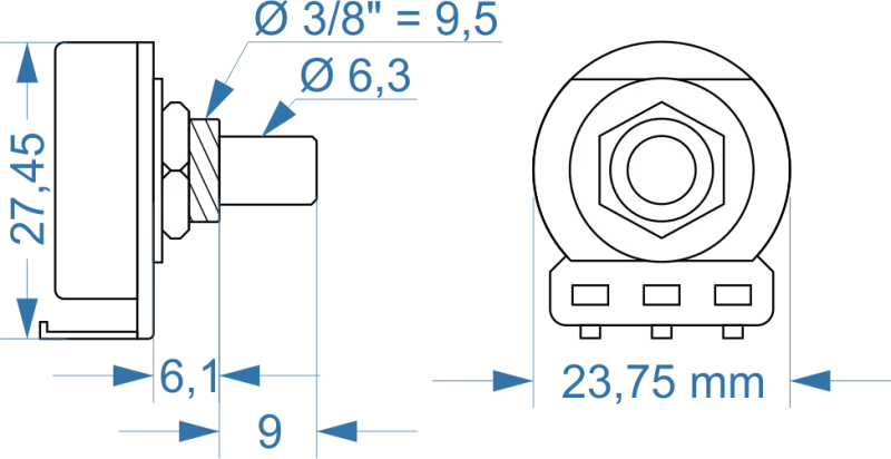 CTS Potentiometer 100 kOhm log, Solid Shaft
