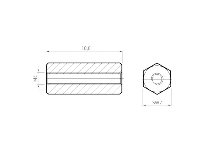 Distanzbolzen M4 / 10 mm, 2 x Innengewinde