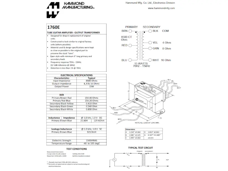 Hammond 1760E für Fender OT 125A10B / 022913 UPGRADE Princeton