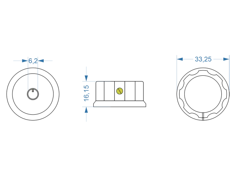 Knob Classic Fluted black/silver, large