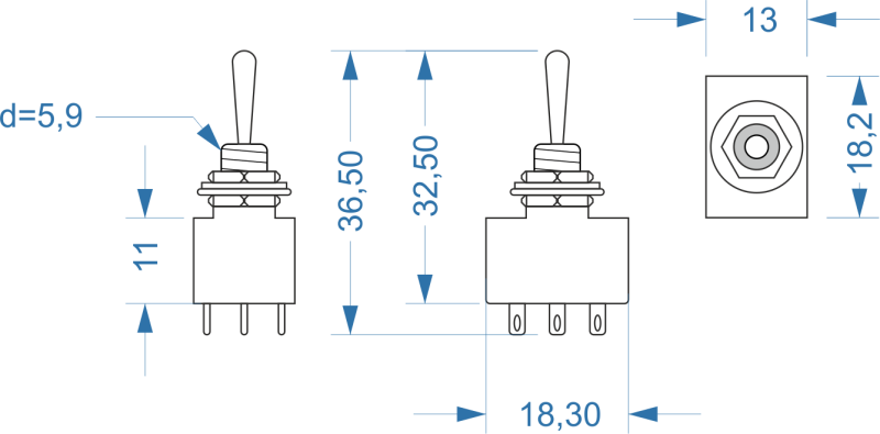 Miyama Kippschalter MS500M, 3-polig EIN-EIN