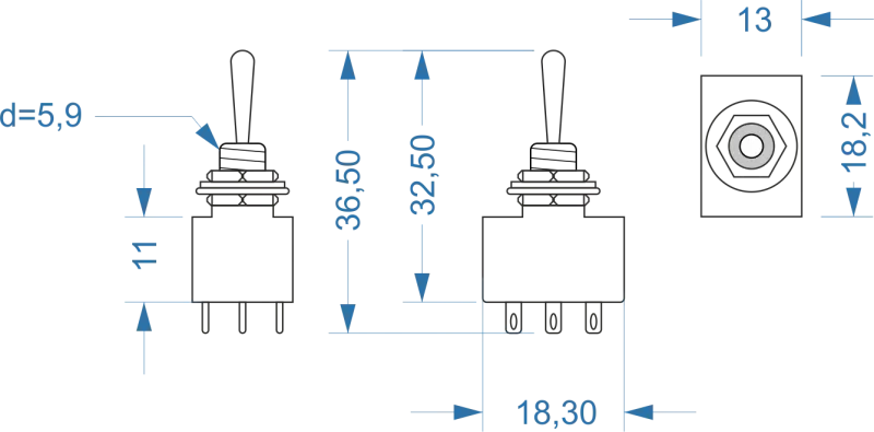 Miyama Kippschalter MS500M, 3-polig EIN-EIN