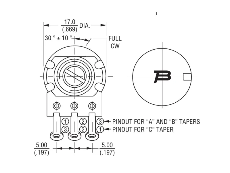 Bourns Potentiometer Mini 1M Log Knurled Shaft