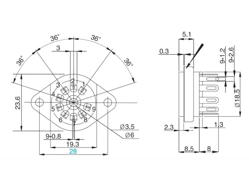 Sockel Noval Belton, Chassis VT9-ST-1, Innenmontage