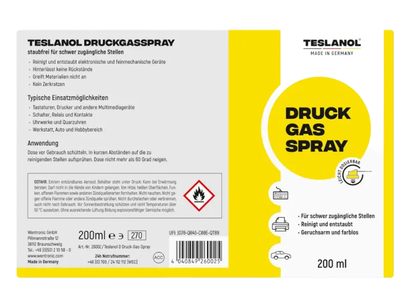 Teslanol Dust-Off Druckluftspray, 200 ml
