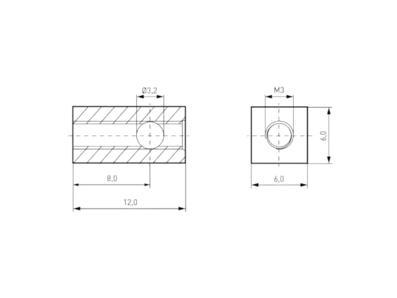 Gewindeblock 12x6x6 mm /  1xM3