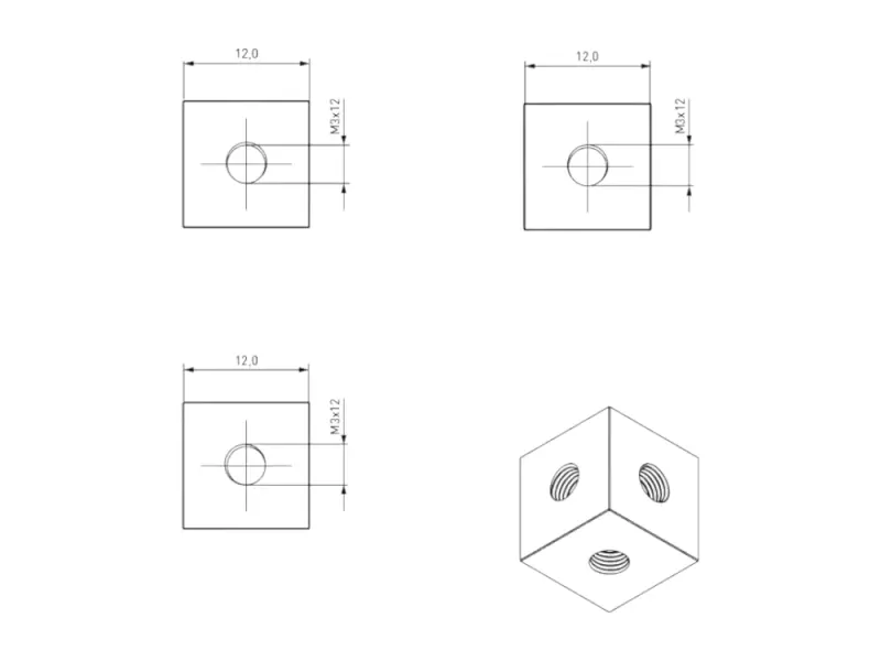 Gewindewürfel 3XM3 / 12x12 mm