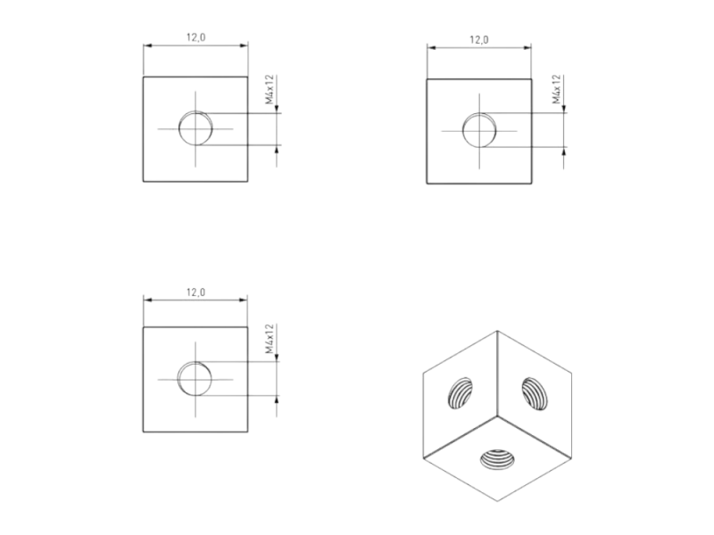 Gewindewürfel 3XM4 / 12x12 mm