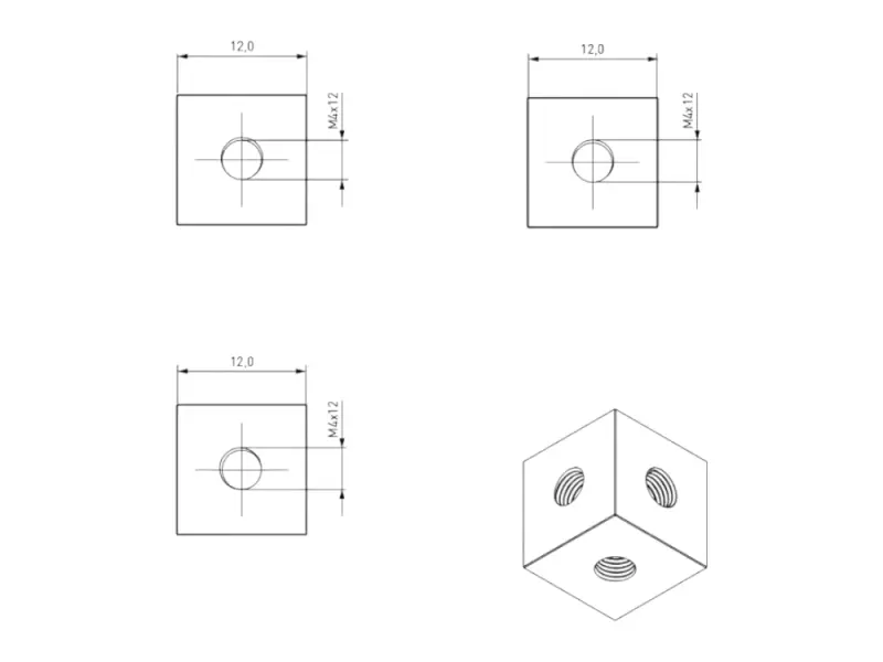 Cube Standoff Threaded 3xM4 / 12x12 mm