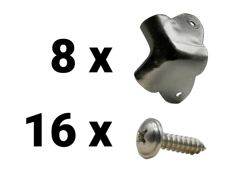 Set Corners w/ cutaway 2 leg, silver incl. Screws