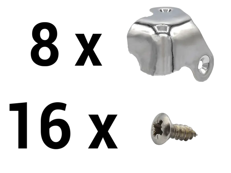 Satz Gehäuseecken, zweischenkelig - Dumble Stil silber inkl. Schraube