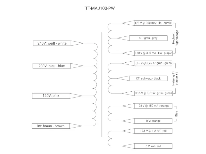 TT Netztransformator 100 Watt  für Marshall / JCM 800 / Plexi