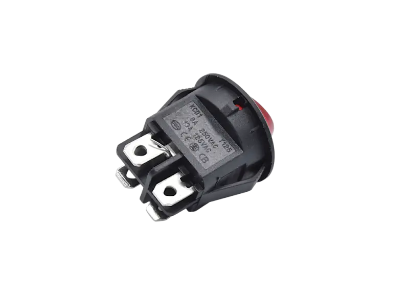 Rocker switch, 2 position, DPST, ON-OFF, lighted red