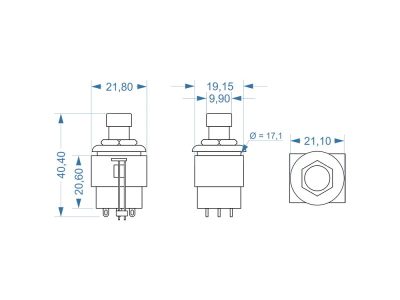 Fußschalter 3-Pol Wechsler, LED Ring Grün ohne Kappe
