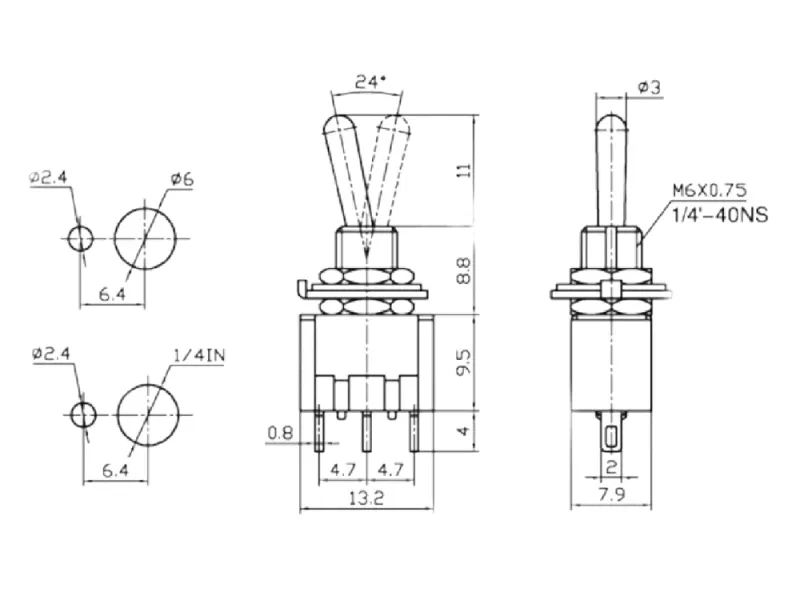Mini-Toggle Switch DPDT - 2 postion ON-OFF-ON