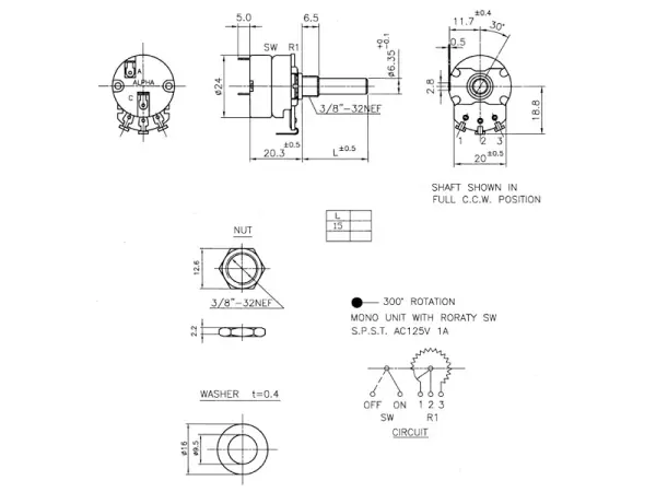 Alpha 250k Log mit Schalter SPST