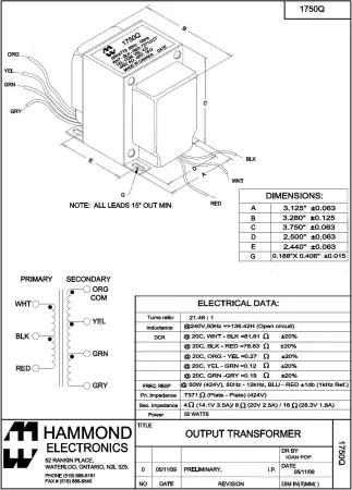 Hammond 1750Q Outputtransformer for Marshall  JTM 45/50 Watt