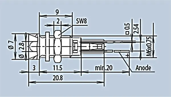 LED Ø3 mm Metallfassung Innenreflektor, schwarz