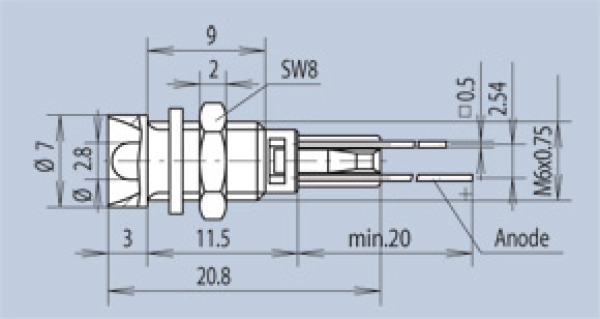 LED Ø3 mm Metallfassung Innenreflektor, silber