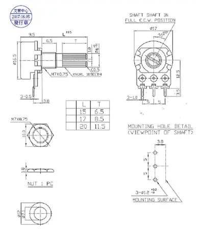 Potentiometer Alpha 16 PCB 5k lin