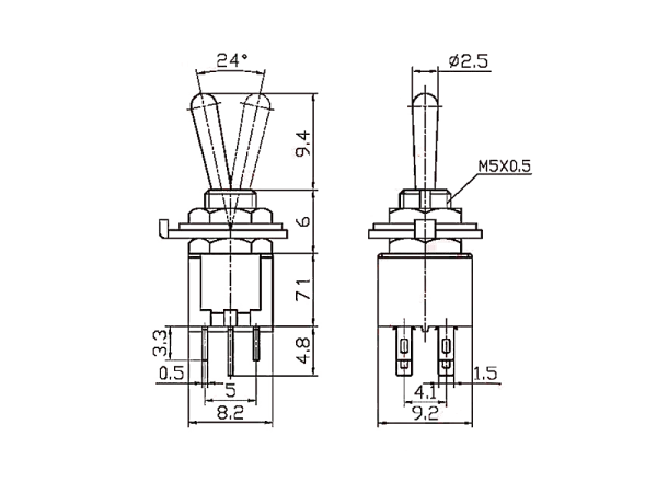 Sub-Miniatur Toggle Switch DPDT - 2 postion ON-ON