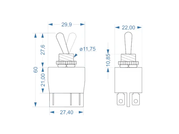 Kippschalter APEM 649 H/2 - 2-Pol Wechsler, EIN-AUS-EIN