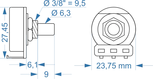 CTS Potentiometer 100 kOhm log, Solid Shaft
