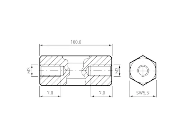 Spacer Bolt M3 / 100 mm, inner thread