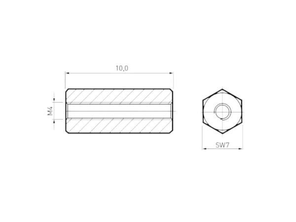 Distanzbolzen M4 / 10 mm, 2 x Innengewinde