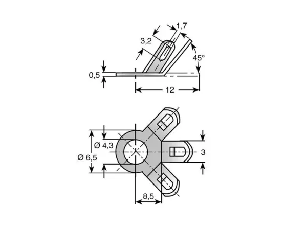 Soldering Lug M3, 3 lugs, angled - Pack of 5
