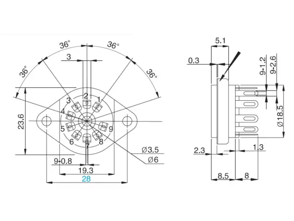 Sockel Noval Belton, Chassis VT9-ST-1, Innenmontage