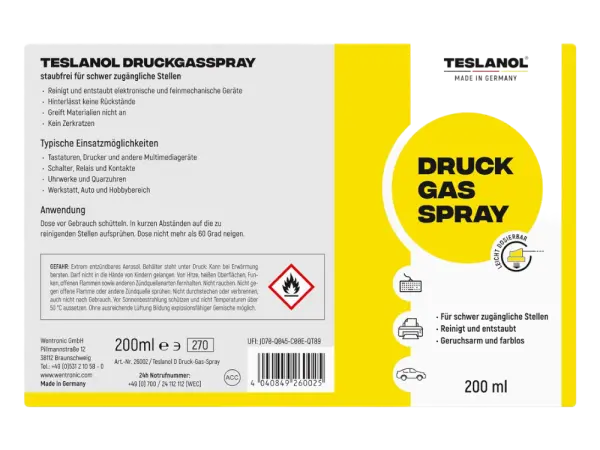 Teslanol Dust-Off Druckluftspray, 200 ml