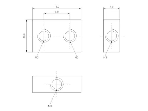 Gewindeblock Montageblock 15x10x5 mm / 4xM3