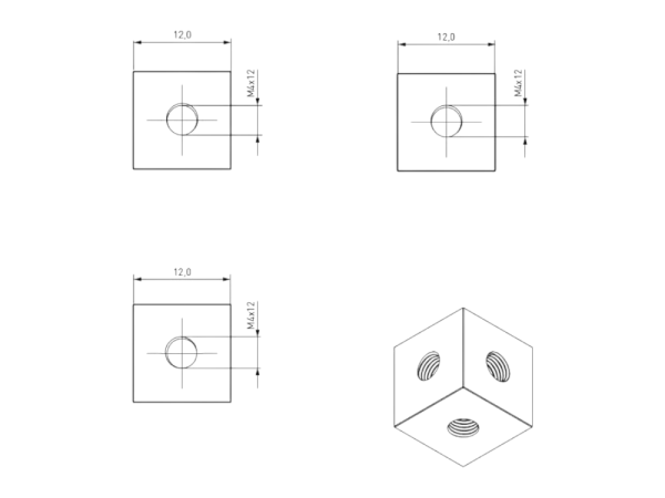 Gewindewürfel 3XM4 / 12x12 mm