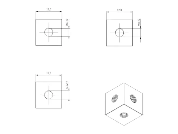 Cube Standoff Threaded 3xM4 / 12x12 mm