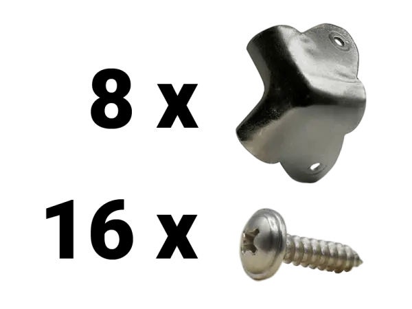 Set Corners w/ cutaway 2 leg, silver incl. Screws