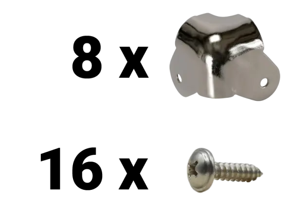 Set Corners w/ cutaway 2 leg, glossy, Fender Style - silver incl. Screws