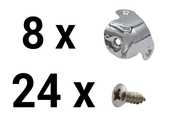 Satz Gehäuseecken - Dumble Stil, dreischenkelig, silber inkl. Schraube