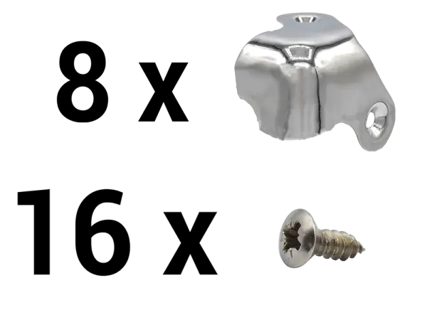 Satz Gehäuseecken, zweischenkelig - Dumble Stil silber inkl. Schraube